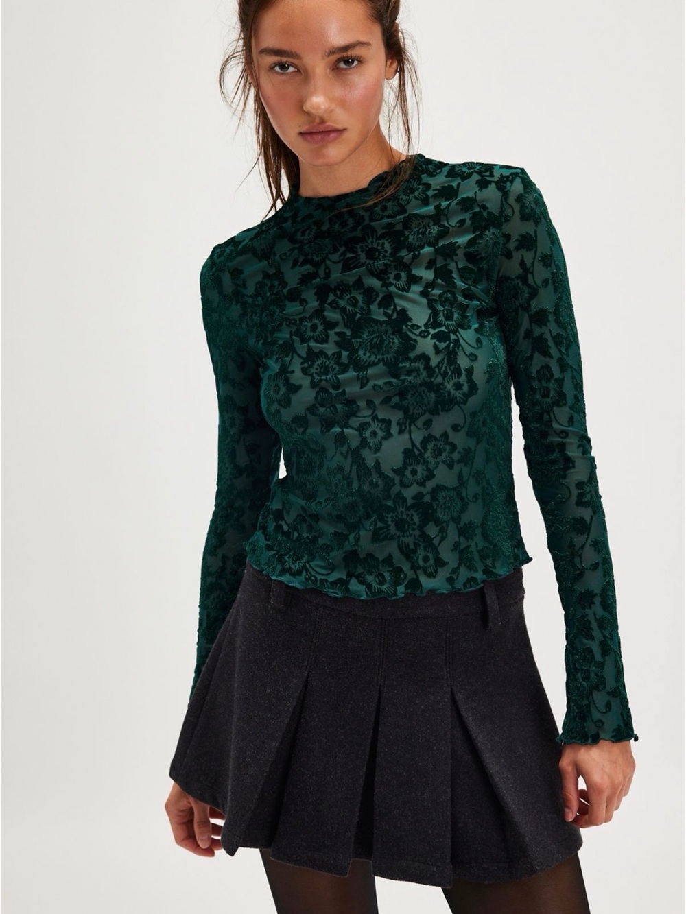 Free People Emerald Green Velvet Top
